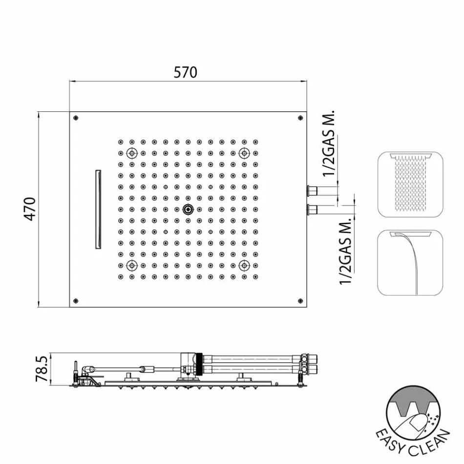 Cabezal de ducha con dos chorros diferentes en un moderno diseño Dream. Viadurini