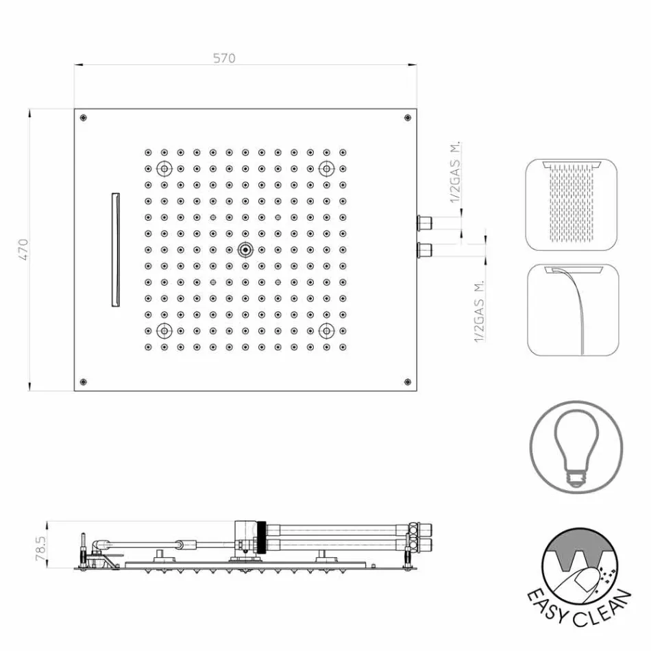 Cabezal de ducha Dream de diseño moderno con cromoterapia de dos chorros. Viadurini