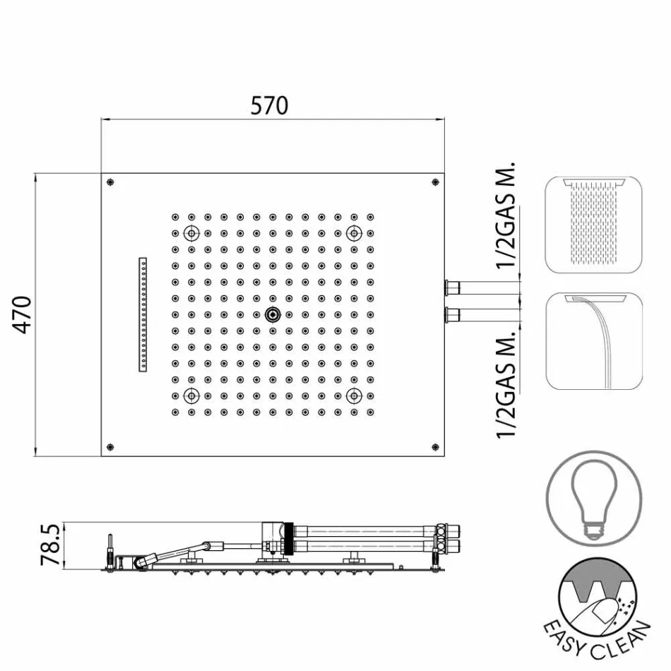 Cabezal de ducha de dos chorros con luces LED Dream Viadurini