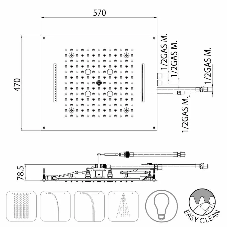 Cabezal de ducha moderno de cuatro funciones con luces LED Dream Viadurini