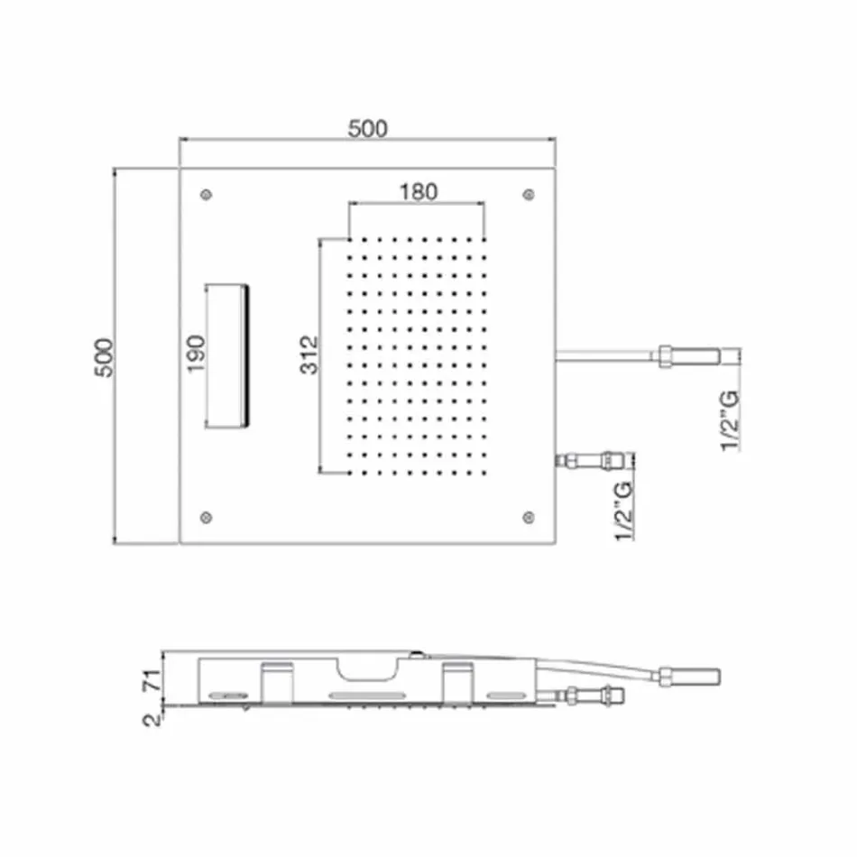 Cabezal de ducha cuadrado de acero inoxidable con doble chorro Made in Italy - Nello Viadurini
