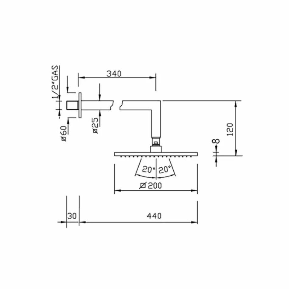 Cabezal de ducha cuadrado de acero con brazo de ducha de latón Made in Italy - Sespo Viadurini