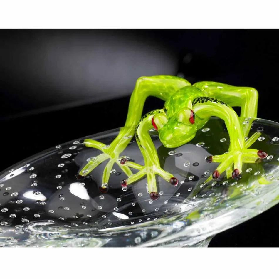 Bandeja pequeña con adorno de rana de cristal Made in Italy - Sossio Viadurini