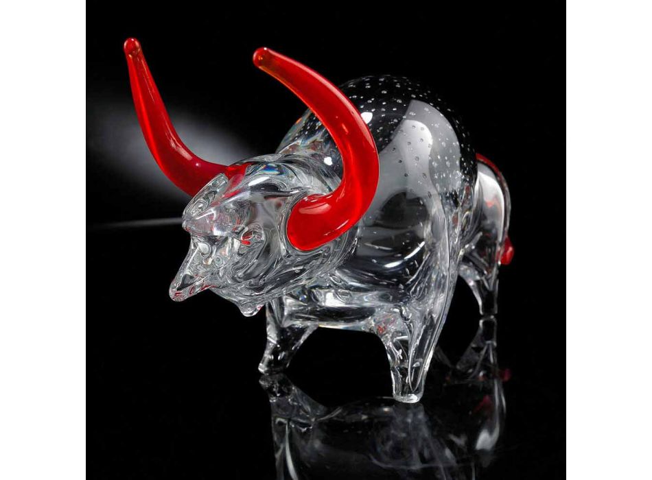 Adorno en forma de toro en vidrio rojo y transparente Made in Italy - Torero Viadurini