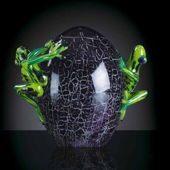 Adorno en forma de huevo con ranas en vidrio coloreado Made in Italy - Huevo