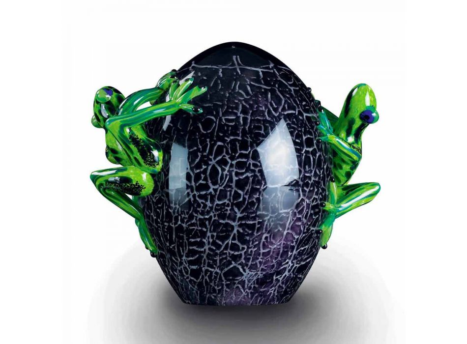 Adorno en forma de huevo con ranas en vidrio coloreado Made in Italy - Huevo Viadurini