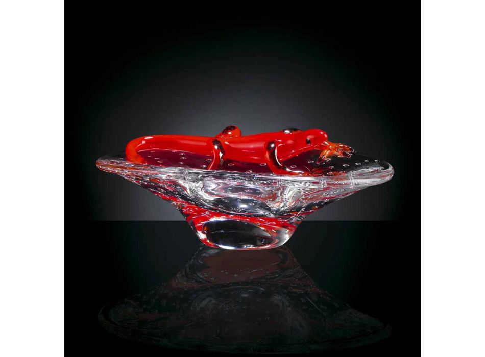 Adorno decorativo en vidrio transparente y rojo Made in Italy - Sossio Viadurini