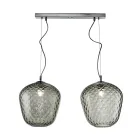 Lámpara colgante de dos luces con barra lineal en vidrio y metal, fabricada en Italia - Elisia Viadurini