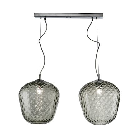 Lámpara colgante de dos luces con barra lineal en vidrio y metal, fabricada en Italia - Elisia Viadurini