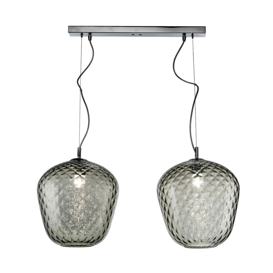 Lámpara colgante de dos luces con barra lineal en vidrio y metal, fabricada en Italia - Elisia Viadurini