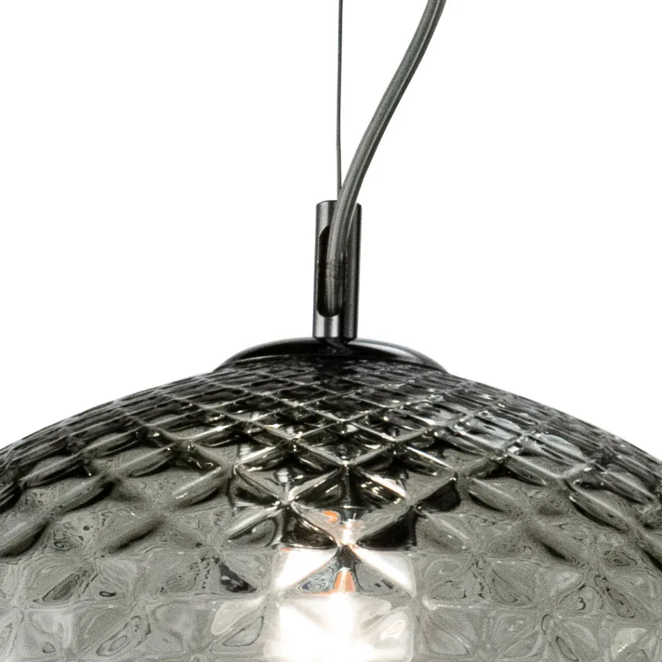 Lámpara colgante de dos luces con barra lineal en vidrio y metal, fabricada en Italia - Elisia Viadurini