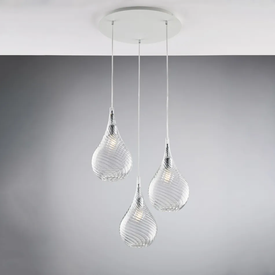 Lámpara colgante de hierro con cristal Pyrex, fabricada en Italia, para decoración de interiores - Amazonia Viadurini