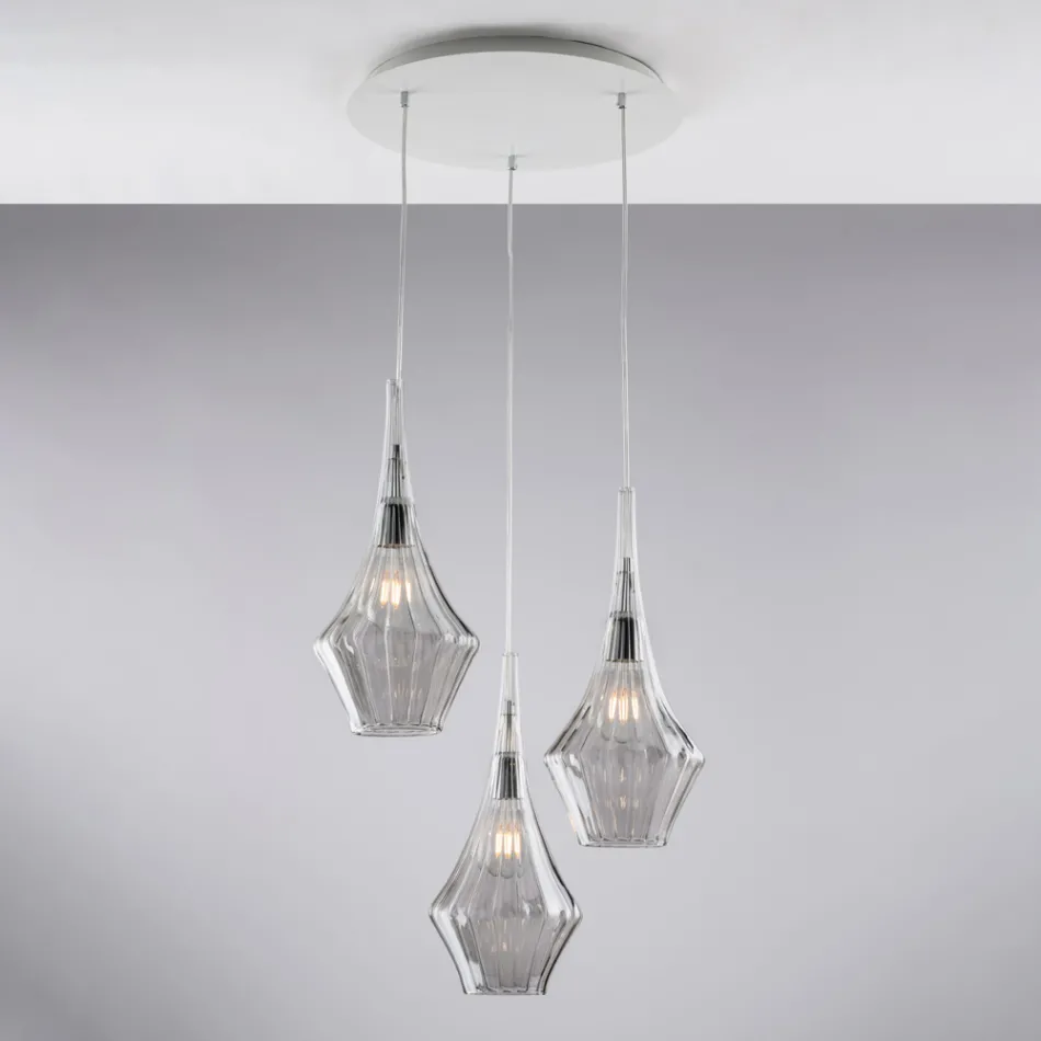 Lámpara colgante de hierro con cristal Pyrex, fabricada en Italia, para decoración de interiores - Olimpo Viadurini