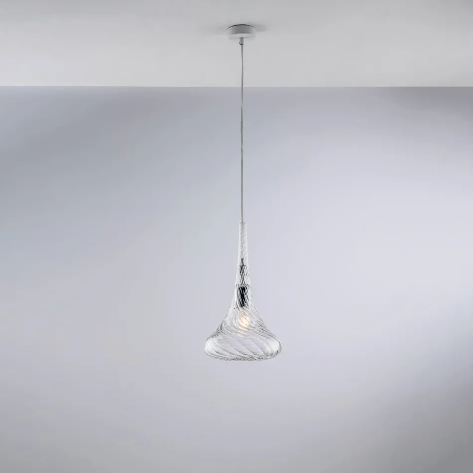 Lámpara colgante de hierro con cristal Pyrex, fabricada en Italia, para decoración de interiores - Corinto Viadurini