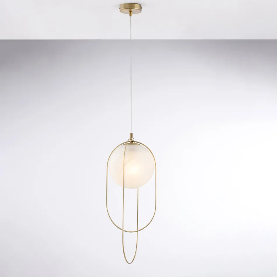 Lámpara colgante de hierro cromado con esfera, fabricada en Italia, para decoración de interiores - Oslo Viadurini