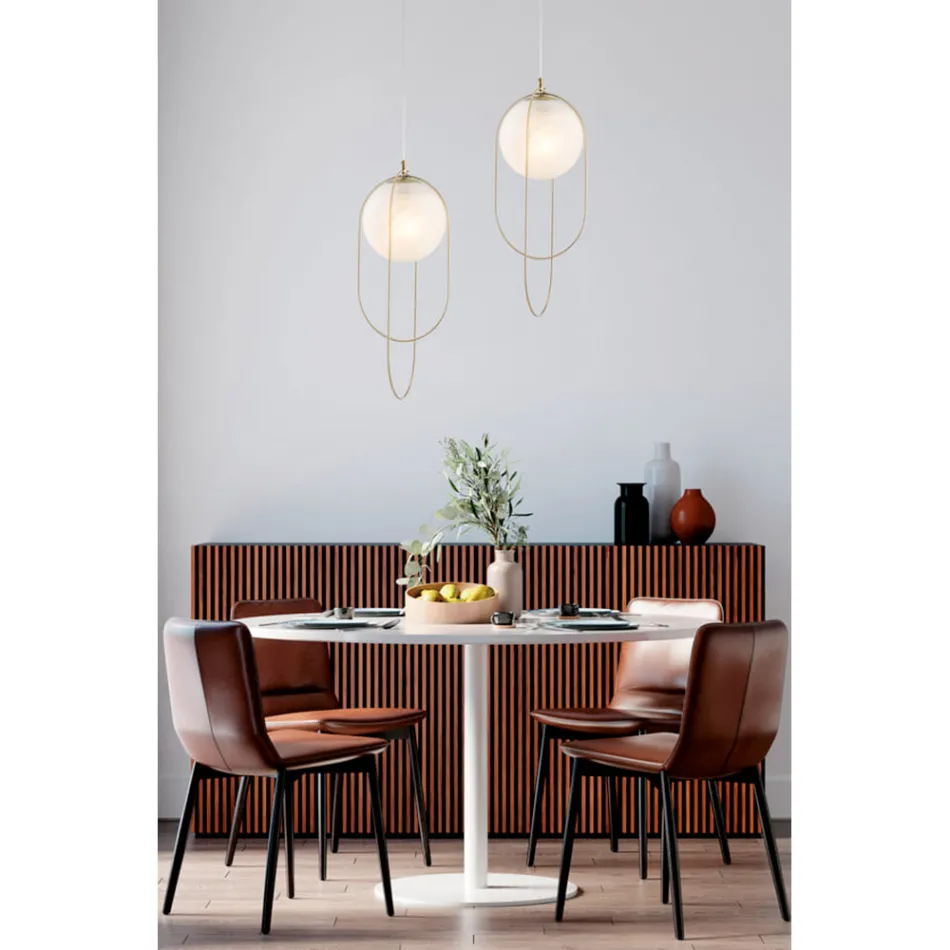 Lámpara colgante de hierro cromado con esfera, fabricada en Italia, para decoración de interiores - Oslo Viadurini