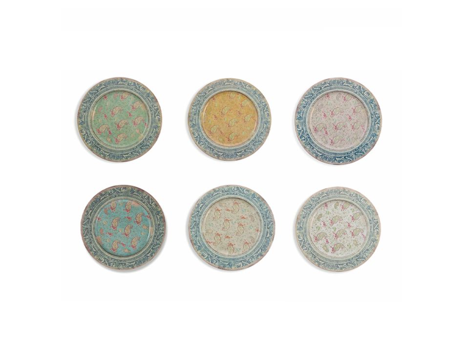 Manteles individuales redondos de plástico con coloridas decoraciones exóticas 12 piezas - Casimirro Viadurini