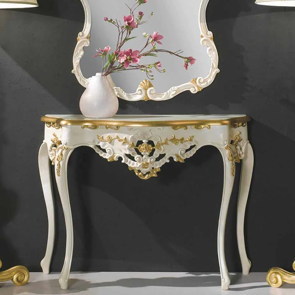 Espejo de pared de abeto, consola, hecho en Italia. Viadurini