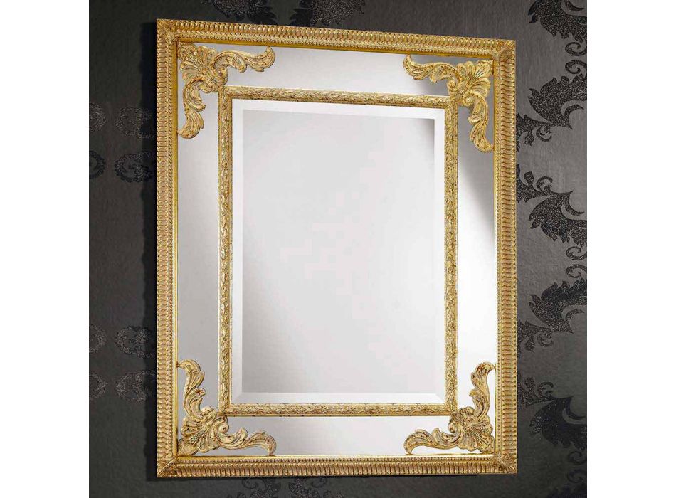 Espejo de pared en madera rectangular producido en Italia por Valentino. Viadurini