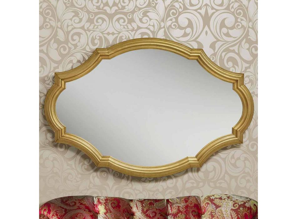 Moderno espejo de pared de plata o oro en madera hecho en Italia Davide Viadurini