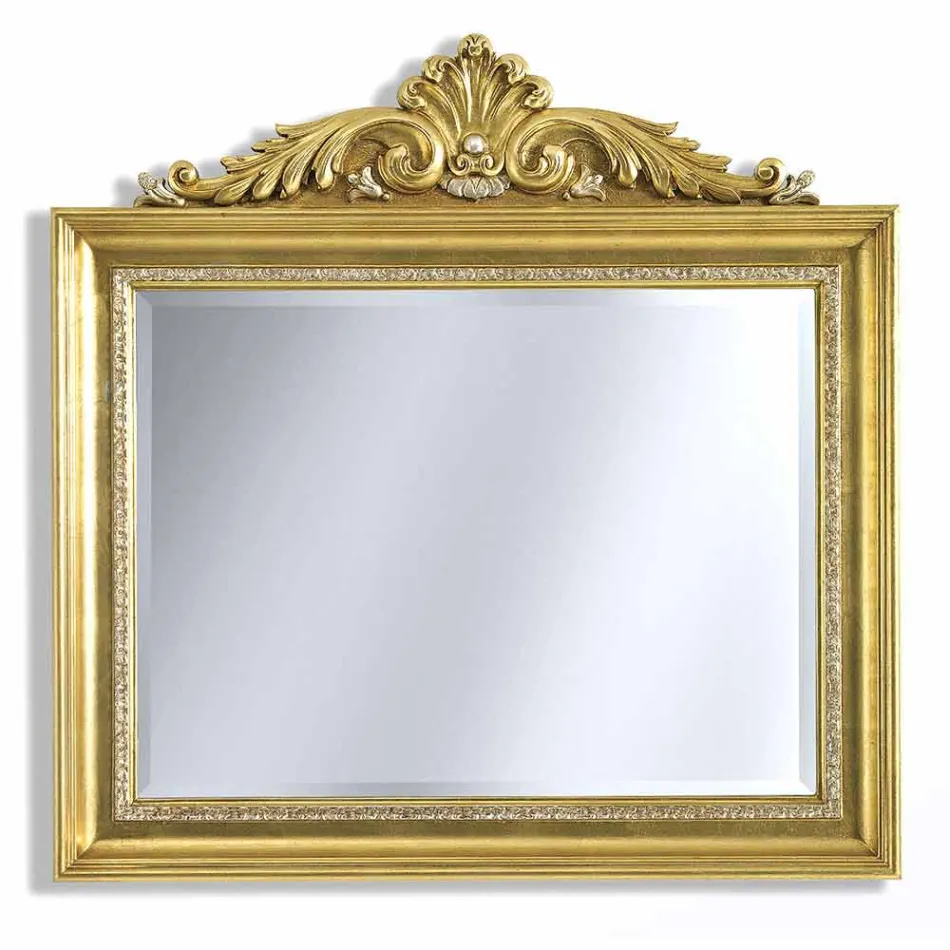 Espejo de pared con resina y friso de madera hecho a mano en Italia Ivan Viadurini