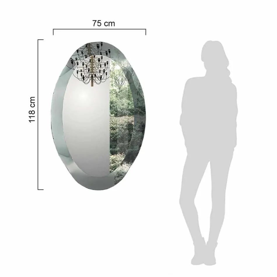 Espejo de pared ovalado en cristal ondulado Made in Italy - Eclisse Viadurini