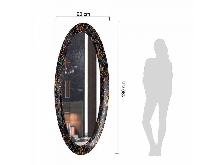 Espejo de pared largo ovalado con marco efecto mármol Made in Italy - Denisse Viadurini