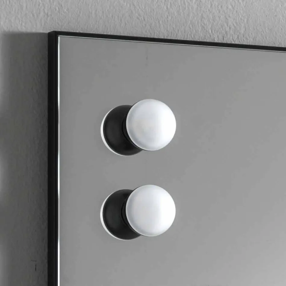 Espejo de pared con 2 bombillas y marco de aluminio negro Made in Italy - Marco Viadurini