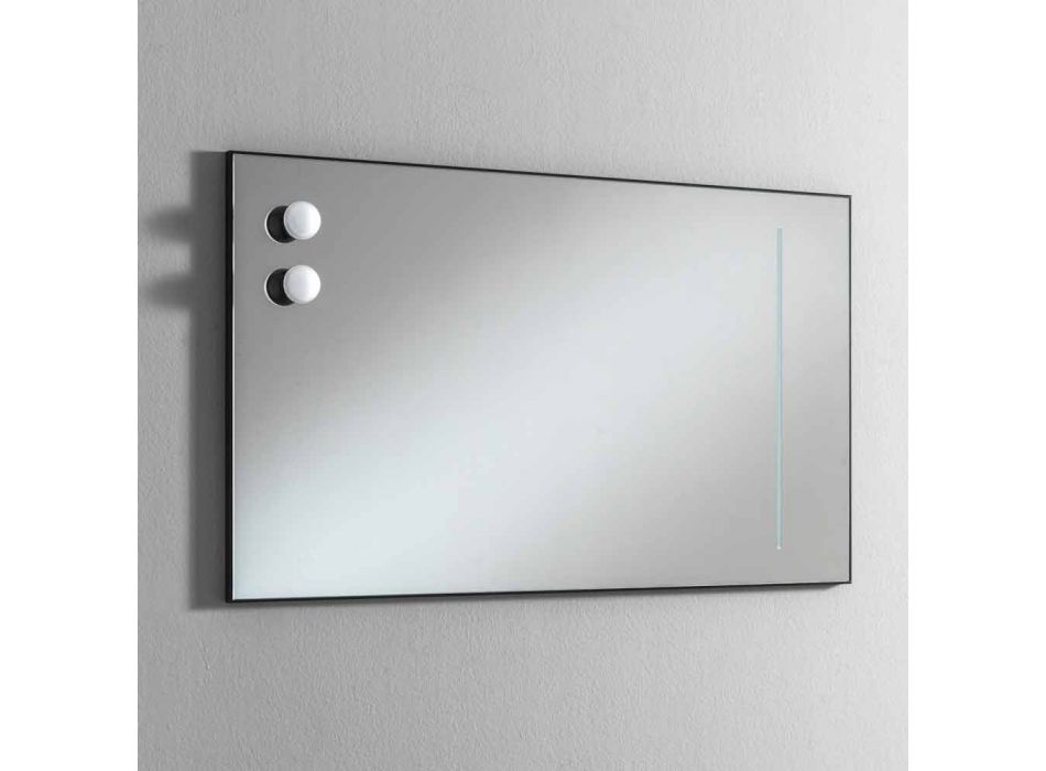 Espejo de pared con 2 bombillas y marco de aluminio negro Made in Italy - Marco Viadurini