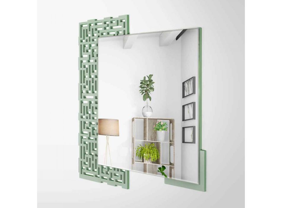 Espejo de pared cuadrado de diseño moderno en madera verde decorada - Laberinto Viadurini