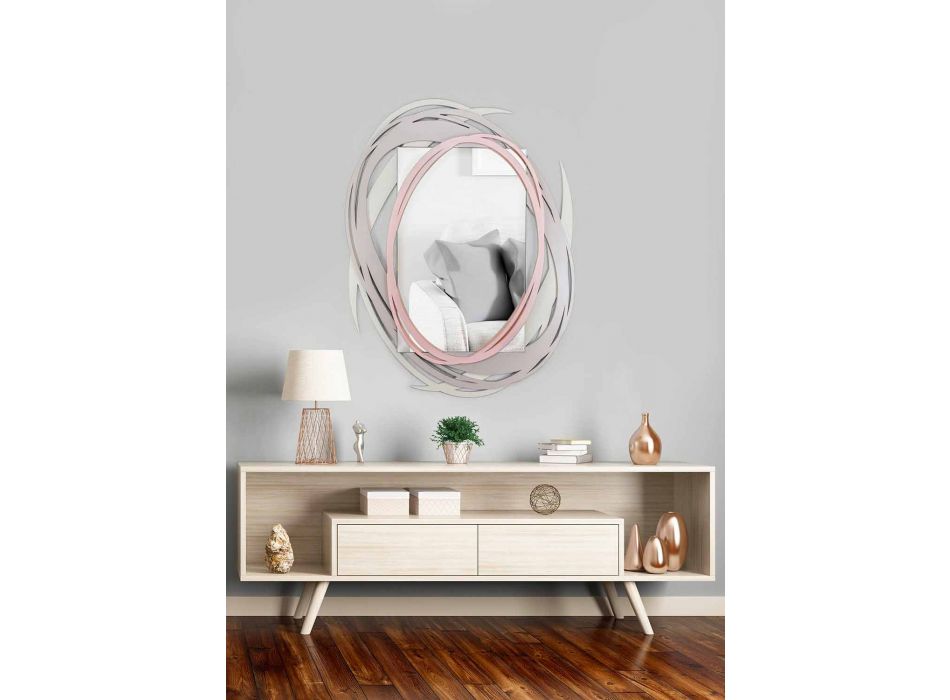 Espejo de pared moderno con diseño decorativo en madera coloreada - Orbita Viadurini