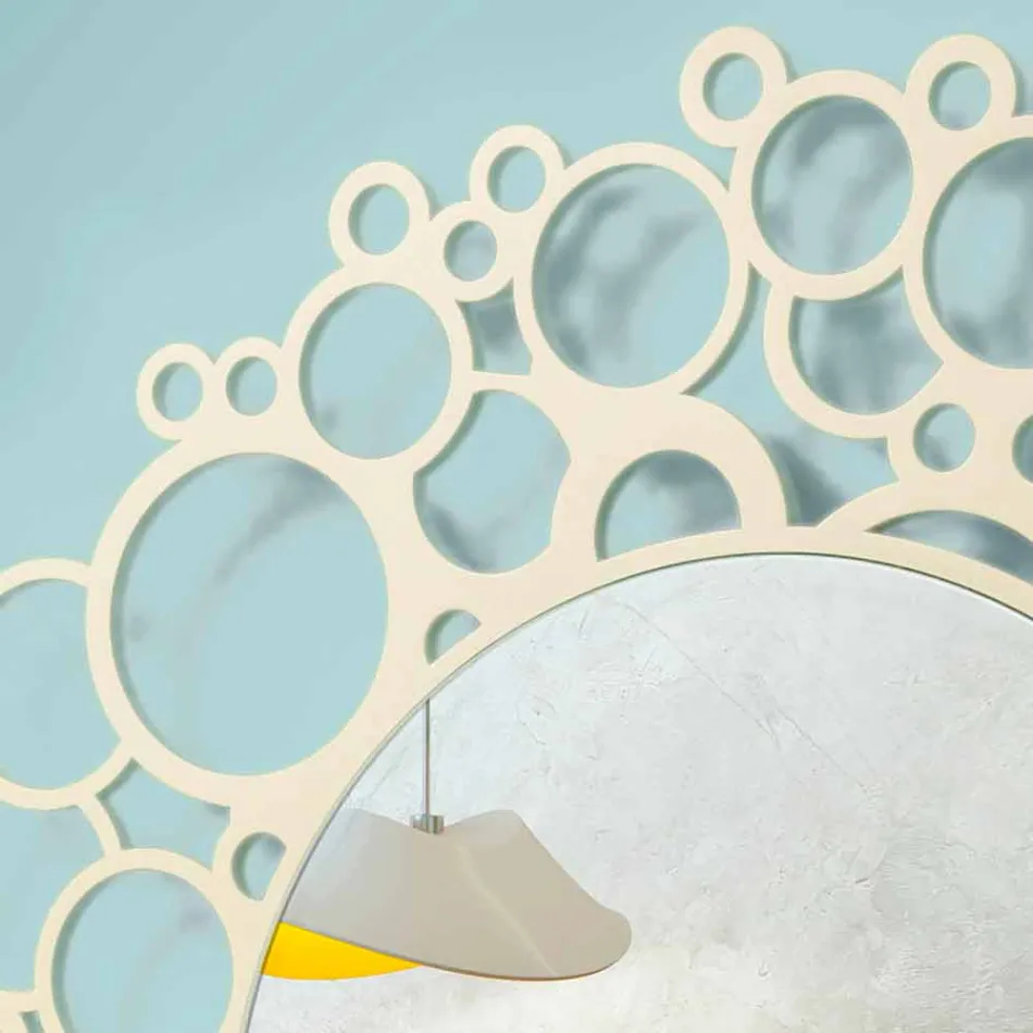 Espejo de pared redondo en madera marrón de diseño moderno con marco - Bombo Viadurini