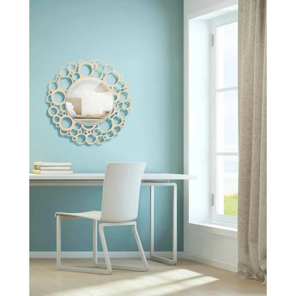 Espejo de pared redondo en madera marrón de diseño moderno con marco - Bombo Viadurini