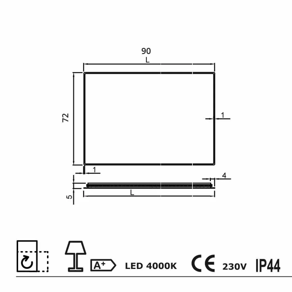 Espejo de pared con bordes esmerilados, iluminación LED, Tessa Viadurini