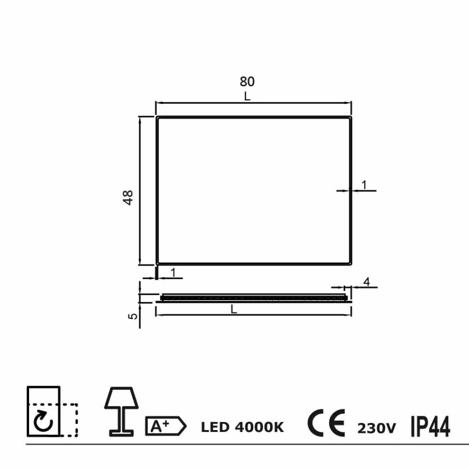 Espejo de pared con bordes esmerilados, iluminación LED, Tessa Viadurini