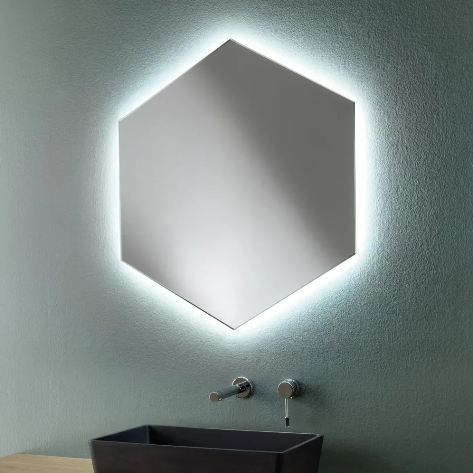 Espejo de pared de baño moderno en forma con luz LED de alta calidad - Crocchio Viadurini