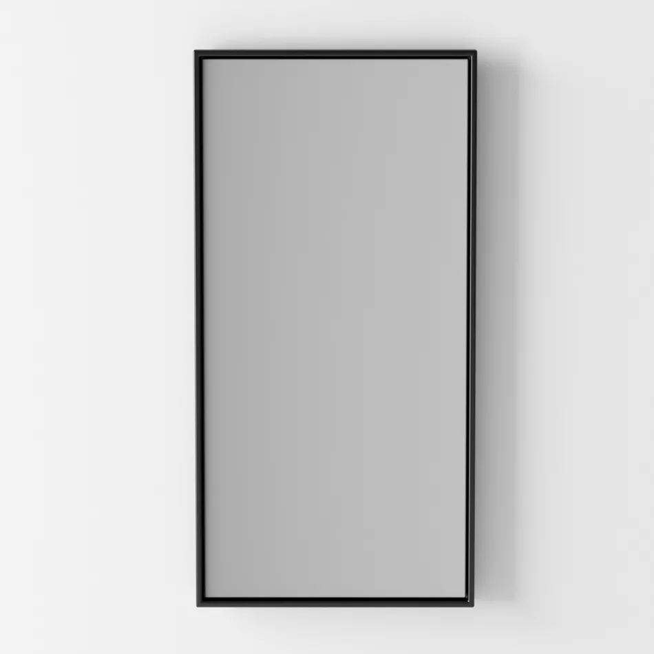 Espejo de pared rectangular retroiluminado con marco negro Made in Italy - Riflessi Viadurini