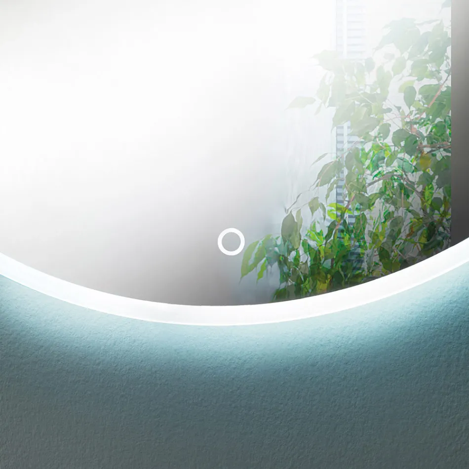 Espejo de pared redondo con borde arenado y retroiluminación LED - Botón Viadurini