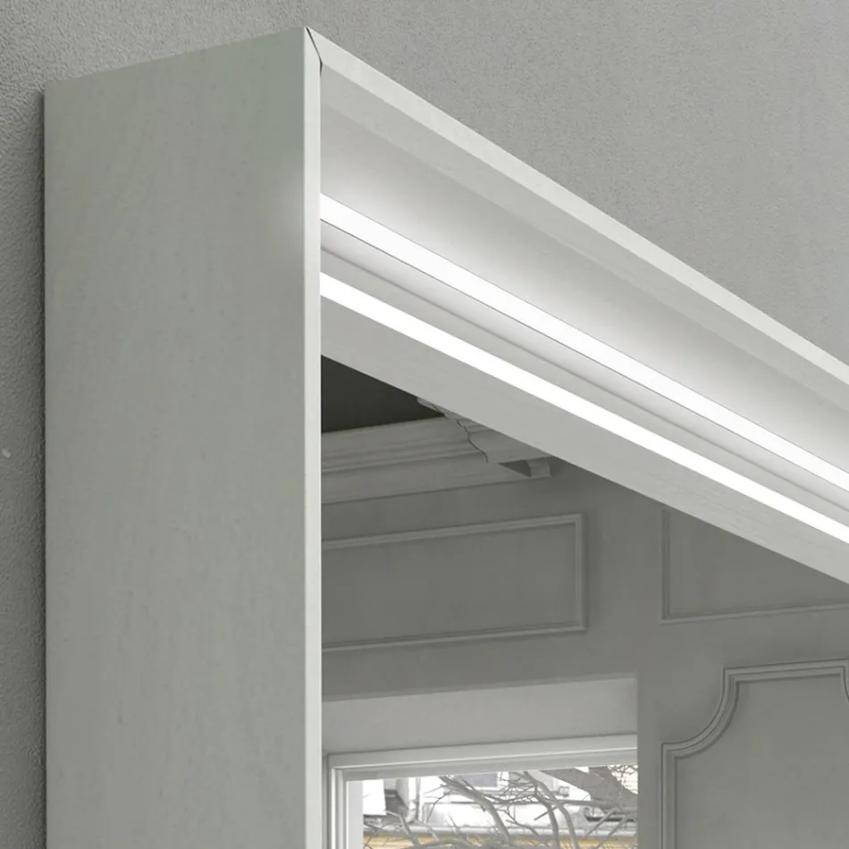 Espejo de pared para baño con luz LED y marco de madera Made in Italy - Geppio Viadurini