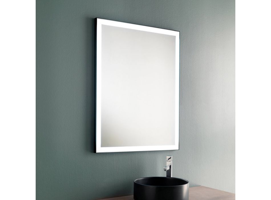Espejo de pared para baño con marco de metal negro y LED Made in Italy - Chebeo Viadurini