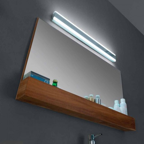 Espejo de pared con panel y compartimento de almacenamiento en teca