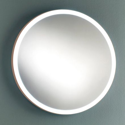 Espejo de pared redondo para baño con marco de metal cobre y luz LED - Minolo Viadurini