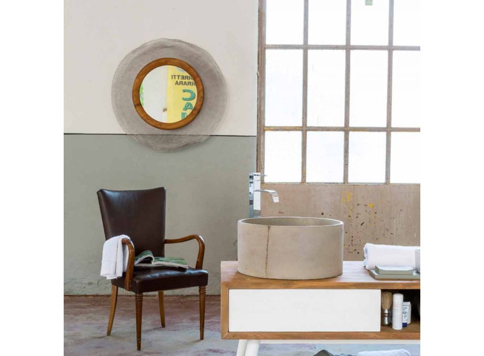 Moderno espejo de pared en metal y teca Monno Viadurini