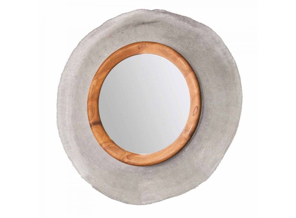 Moderno espejo de pared en metal y teca Monno Viadurini