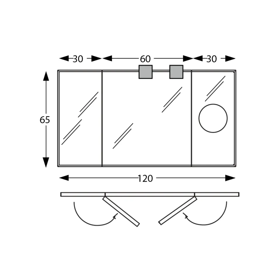 Espejo con 2 lados móviles y espejo de aumento Made in Italy - Nelson Viadurini