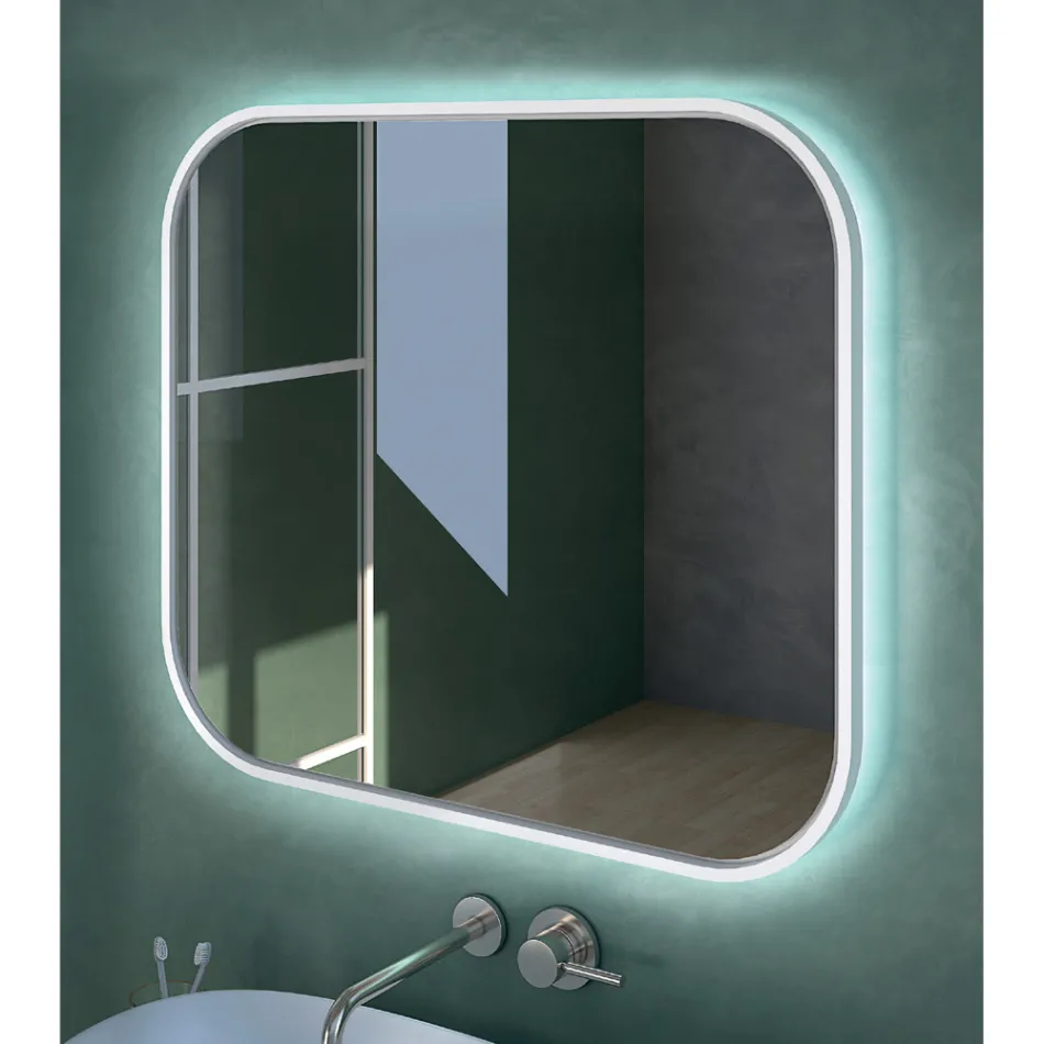 Espejo con borde de madera y retroiluminación Made in Italy - Vincent Viadurini