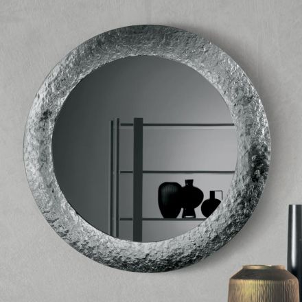 Espejo con marco de cristal martillado, reverso plateado, fabricado en Italia - Basilia Viadurini