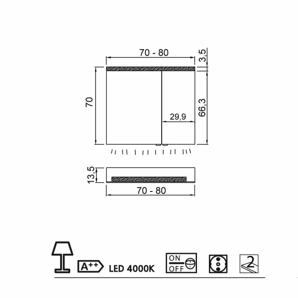 armario con espejo 2 puertas de diseño moderno, iluminación LED, Carol Viadurini