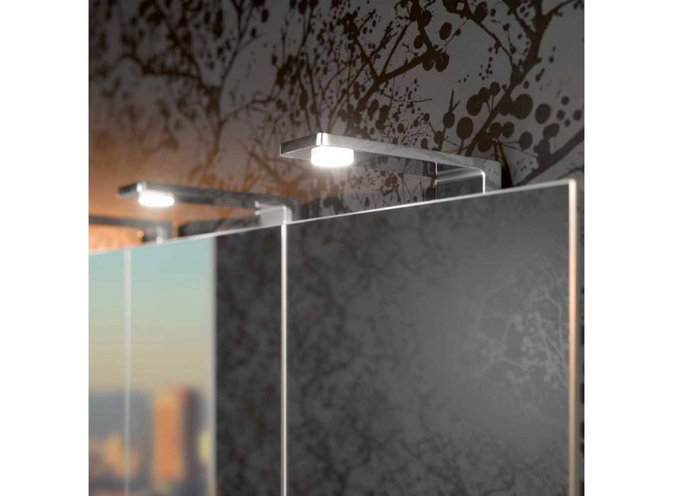 Contenedor de Espejo con 4 Puertas de Cristal con 12 Estantes y 4 Luces LED - Maxi Viadurini