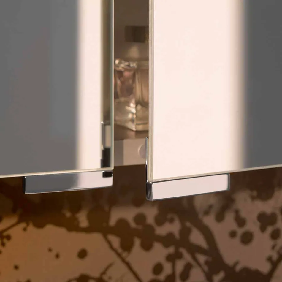 Contenedor de Espejo con 4 Puertas de Cristal con 12 Estantes y 4 Luces LED - Maxi Viadurini